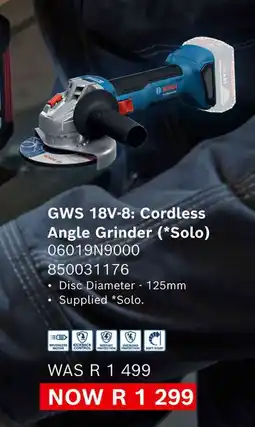 Builders Warehouse Bosch GWS 18V-8 Cordless Angle Grinder offer