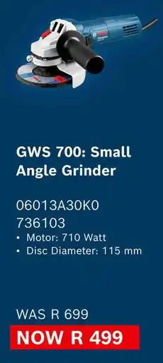 Builders Warehouse Bosch GWS 700 Small Angle Grinder offer