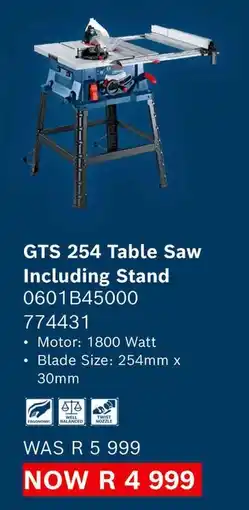 Builders Warehouse Bosch GTS 254 Table Saw Including Stand offer