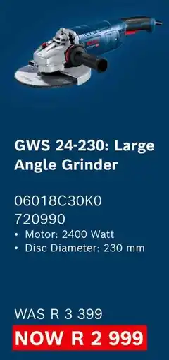Builders Warehouse Bosch GWS 24-230 Large Angle Grinder offer