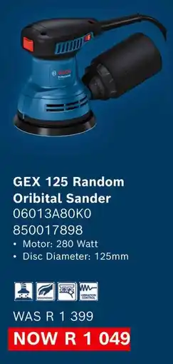 Builders Warehouse Bosch GEX 125 Random Oribital Sander offer
