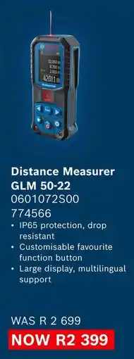 Builders Warehouse Bosch Distance Measurer GLM 50-22 offer
