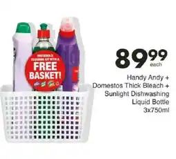Save Handy Andy + Domestos Thick Bleach + Sunlight Dishwashing Liquid Bottle offer