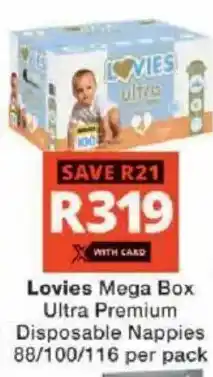 Checkers Lovies Mega Box Ultra Premium Disposable Nappies offer