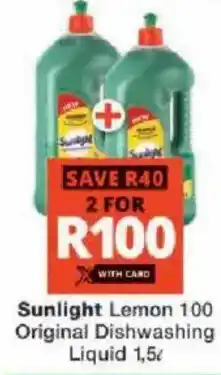 Checkers Sunlight Lemon 100 Original Dishwashing Liquid offer