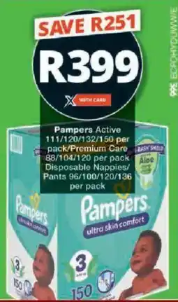 Checkers Pampers Active/ Premium Care Disposable Nappies/ Pants offer