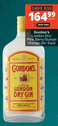 Checkers Liquor Shop Gordon's London Dry/ Pink Berry/ Sunset Orange Gin offer