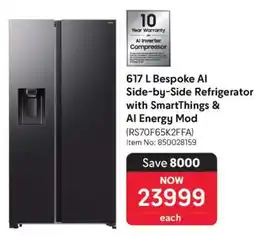 Makro 617 L Bespoke AI Side-by-Side Refrigerator with SmartThings & AI Energy Mod offer