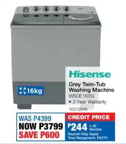 OK Furniture Hisense Grey Twin-Tub Washing Machine offer