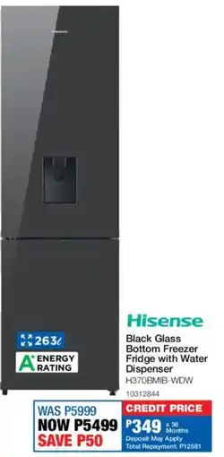 OK Furniture Hisense Black Glass Bottom Freezer Fridge with Water Dispenser offer
