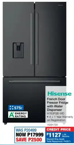 OK Furniture Hisense French Door Freezer Fridge with Water Dispenser offer