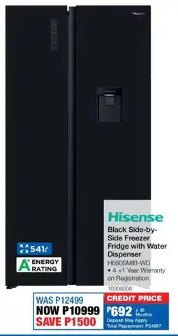 OK Furniture Hisense Black Side-by-Side Freezer Fridge with Water Dispenser offer
