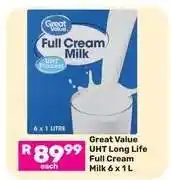 Game Great Value UHT Long Life Full Cream Milk 6 x 1 L offer