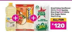 Game Great Value Sunflower Oil 2L + Spekko Rice 2kg + White Star Super Maize Meal 2.5kg offer