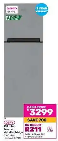 Game DEFY 157 L Top Freezer Metallic Fridge (DAD239) offer