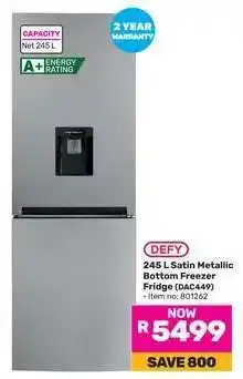 Game Defy 245 L Satin Metallic Bottom Freezer Fridge (DAC449) offer