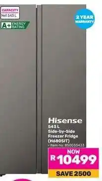 Game Hisense 543 L Side-by-Side Freezer Fridge (H680SIT) offer
