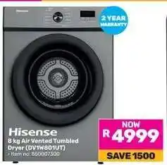 Game Hisense 8 kg Air Vented Tumbled Dryer (DV1W801UT) offer