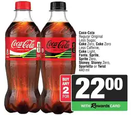 Spar Savemor Coca-Cola Regular Original Less Sugar, Coke Zero, Coke Light, Fanta, Sprite, Stoney, Stoney Zero, Sparletta or Twist offer