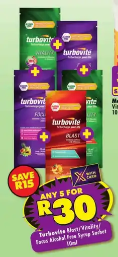 MediRite Turbovite Blast/ Vitality/ Focus Alcohol Free Syrup Sachet offer