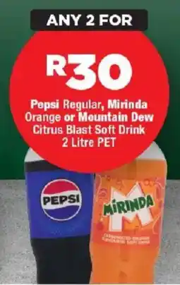 OK MiniMark Pepsi Regular, Mirinda Orange or Mountain Dew Citrus Blast Soft Drink offer