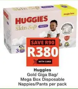 Checkers Huggies Gold Giga Bag/Mega Box Disposable Nappies/Pants per pack offer