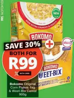 Checkers Bokomo Original Corn Flakes 1kg & Weet-Bix Cereal 900g offer