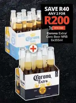 Checkers Corona Extra/ Cero Beer NRB 6x355ml offer