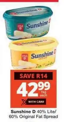 Checkers Sunshine D 40% Lite/60% Original Fat Spread offer