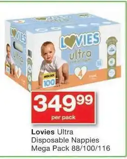 Checkers Lovies Ultra Disposable Nappies Mega Pack 88/100/116 offer