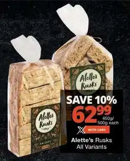 Checkers Alette's Rusks All Variants offer