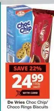 Checkers De Vries Choc Chip/Choco Rings Biscuits offer