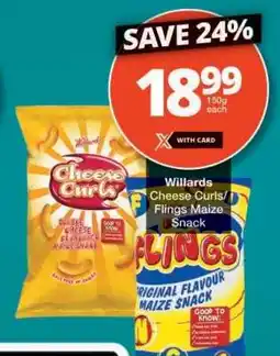 Checkers WILLARDS CHEESE CURLS/FLINGS MAIZE SNACK offer
