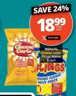 Checkers WILLARDS CHEESE CURLS/FLINGS MAIZE SNACK offer