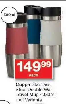 Checkers Cuppa Stainless Steel Double Wall Travel Mug offer