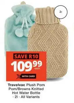 Checkers Travelvac Plush Pom Pom/Browns Knitted Hot Water Bottle offer