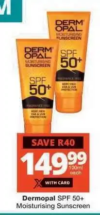 Checkers Dermopal SPF 50+ Moisturising Sunscreen offer