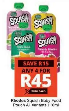 Checkers Rhodes Squish Baby Food Pouch offer