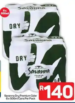 Pick n Pay Savanna Dry Premium Cider 6 x 500ml Cans Per Pack offer