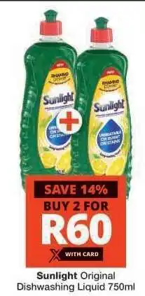 Checkers SUNLIGHT ORIGINAL DISHWASHING LIQUID 750ml offer