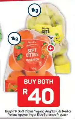 Pick n Pay Hypermarket PnP Soft Citrus 1kg and Kids Red/Yellow Apples 1kg or Kids Bananas Prepack offer