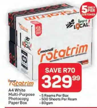 Pick n Pay Hypermarket Mondi Rotatrim A4 White Multi-Purpose Photocopy Paper Box offer