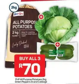 Pick n Pay Hypermarket PnP All Purpose Potatoes 2kg, Green Peppers 2s and Cabbage offer