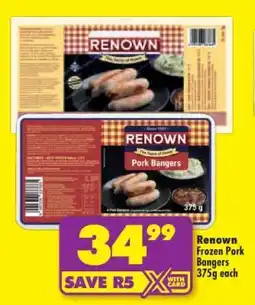 Shoprite Renown Frozen Pork Bangers 375g each offer