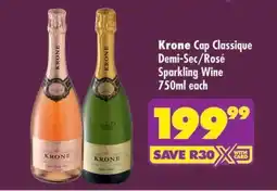Shoprite Krone Cap Classique Demi-Sec/Rosé Sparkling Wine 750ml each offer