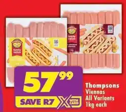 Shoprite THOMPSONS VIENNAS all variants 1kg each offer