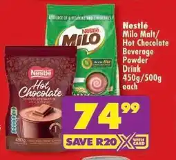 Shoprite Nestlé Milo Malt/Hot Chocolate Beverage Powder Drink 450g/500g each offer