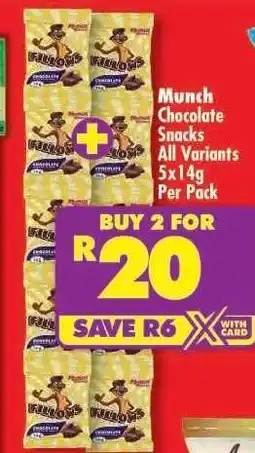 Shoprite Munch Chocolate Snacks All Variants 5x14g Per Pack offer