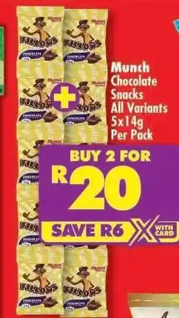 Shoprite Munch Chocolate Snacks All Variants 5x14g Per Pack offer