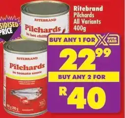 Shoprite Ritebrand Pilchards All Variants 400g offer